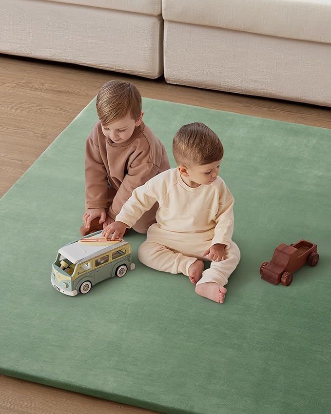 Blissful Diary Ultra Soft Baby Play Mat, 50x50 Floor Mat with Removable & Washable Slip-On Cover for Babies and Toddlers Infants, Sage Green