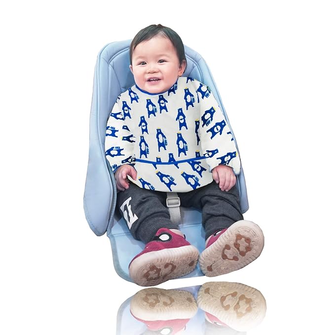 Long Sleeve Bibs For Babies 6-24 Months Full Coverage Shirt Bib for Baby Boys Girls Waterproof Smock Bibs with Sleeves Toddler Mess Free Bib for Eating with Pocket, 3 Pack