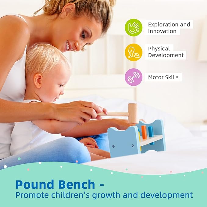 TOOKYLAND Montessori Toys for 1 Year Old, 8 in 1 Learning Educational Set Wooden Toys (Includes Stacking Cups, 3-in-1 Educational Box, Pound Bench, Shape Puzzle and More)