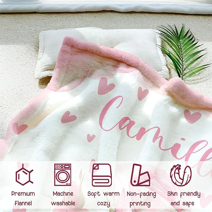 Personalized Baby Blanket for Girls, Custom Baby Blanket with Name, Soft Cozy Personalized Name Blankets for Kids, Customized Flowers Blanket for Infant Toddler Birthday Christmas