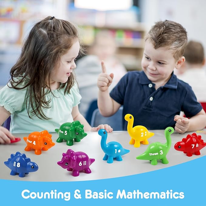 USATDD Numbers Matching Dinosaur Toy 1-10 Counting Sorting Game Double-Sided Dino Fine Motor Toys Number Recognition Learning Toy, Christmas Stocking Stuffers for for Kids Boys Girls