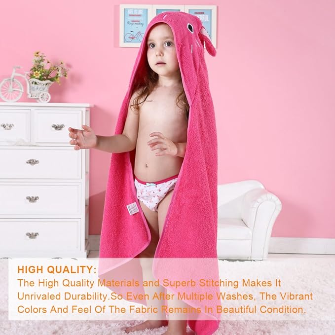 MICHLEY Animal Face Hooded Baby Towel Cotton Bathrobe for Boys Girls 0-6 Year Rose
