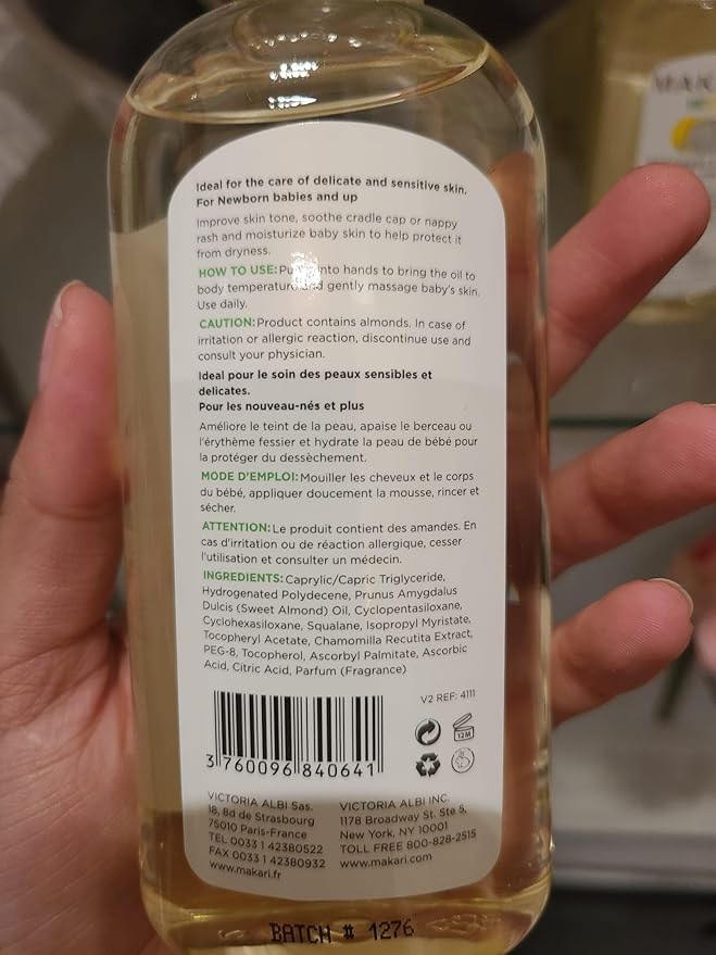 Makari Softness Care Baby Oil with Sweet Almond, Chamomile & Vitamins C & E, Hypoallergenic & Paraben-Free, Ideal for All Skin Types, Formulated for Sensitive and Delicate Newborn Skin