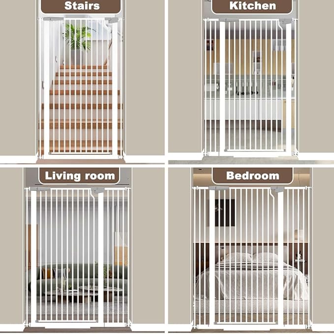 Fairy Baby 51.18" Extra Tall Cat Gate for Doorway, Adjustable 29.5"-32.6" Wide Pressure Mounted Dog Gate Indoor for Stairs, Child Safety Gate Metal Auto Close Baby Gate for Pet Kid Walk Through, White