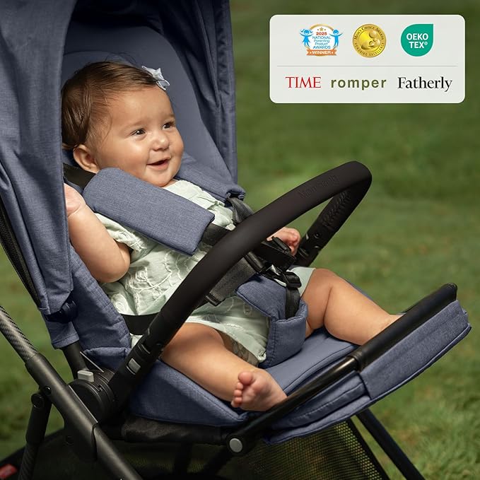 MAMAZING Air Lux Baby Stroller with Carbon Fiber Frame, One-Hand Fold & Reversible Seat, Magnetic 5-Pt Harness, Car Seat Adapter, 15.8lbs, Dark Navy