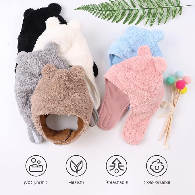 Bear Baby Winter Hat Toddler Earflap Beanie Unisex Infant Snow Cap Warm Fleece Kids Trapper Hats for Girls Boys 0-36M