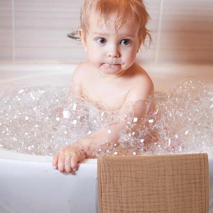 VitalCozy 8 Pcs Baby Muslin Hooded Bath Towels and Washcloths, 32 x 32 Inch Muslin Hooded Baby Towels Absorbent Blankets for Gift Newborn Infant Shower (Modern Style)