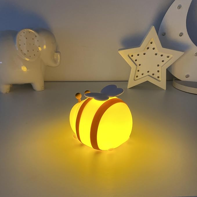 Cute Bee Night Light – Silicone Rechargeable Touch-Controlled Dimmable RGB Lamp with Adjustable Brightness & Multiple Color Modes – Ideal for Kids' Nursery, Bedroom, and Bedtime Décor