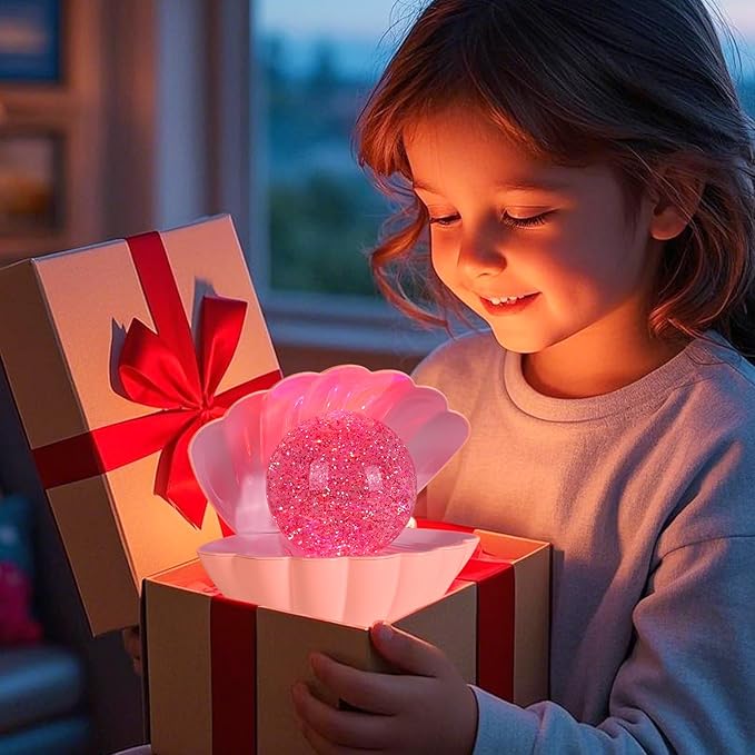 Shell Pearl Beach Themed Night Light, RGB 8 Colors Changing Mood Shell Pearl Lamps, Bedside LED Clamshell Portable Night Lights for Bar (Large White Shell)