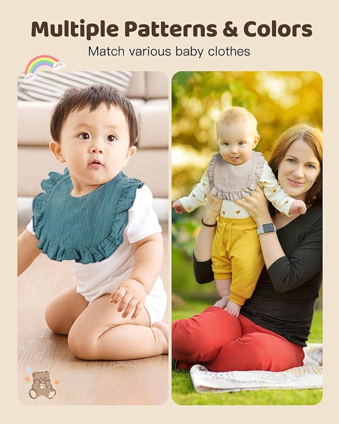 Lictin 8-Pack Muslin Baby Bibs - Bandana Drooling and Teething Bibs, Unisex Cotton