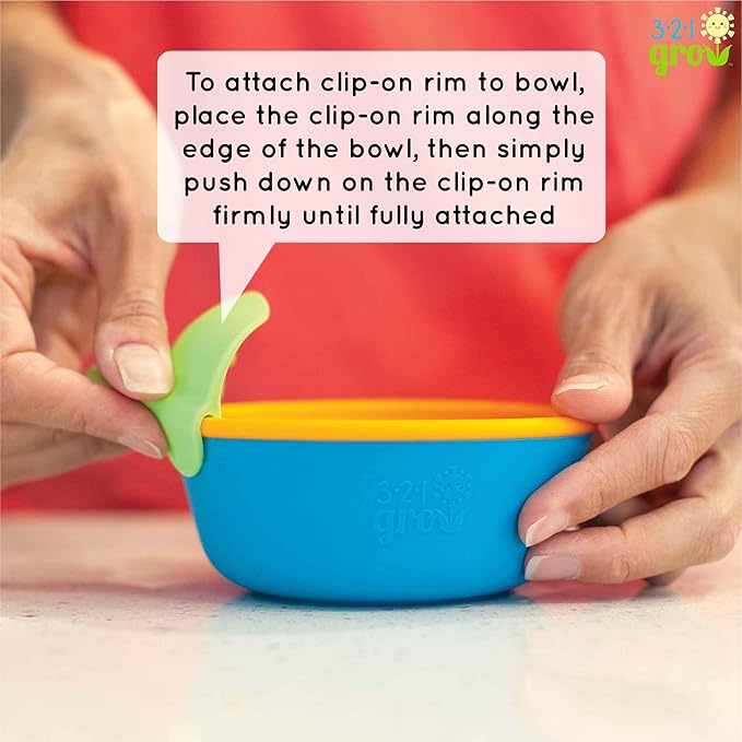 Silicone Easy Scoop & Hold Bowl Set – Adaptive Baby & Toddler Feeding Bowls with Clip-On Rim and Handle – Helps Build Independence & Coordination – 2 Pack – Dishwasher Safe (Grape)