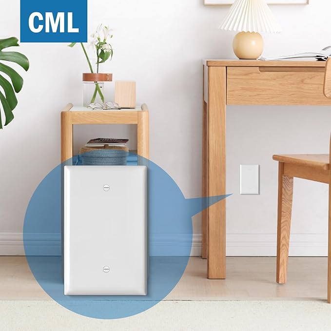 CML Oversized Blank Wall Plate, 6 Pack Jumbo Blank Outlet Covers, 1-Gang No Device Switch Plates, Over-Size 3.5” x 5.5”, Impact Resistant, Gloss White, ETL Listed