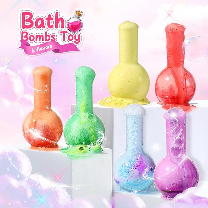 MeCids Magic Potion Bubble Bath Bombs for Kids -Bath Color Tablets Bath Potions for Toddlers Ages 4-12 Fun Science Kit Gift for Birthday, Halloween,Christmas- 6 Pack (Shaped Gems & Stars)
