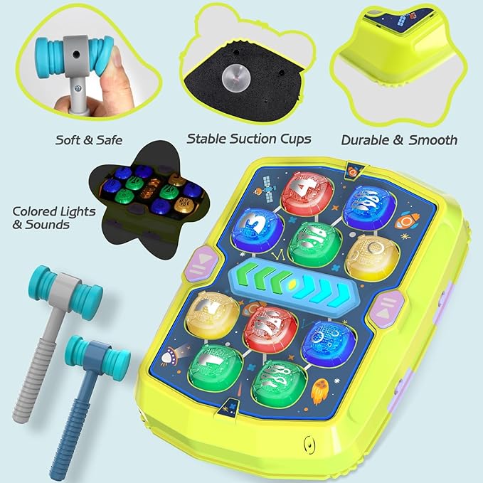 WAYKEE Whack Mole Game for Toddlers, Toys for 3-10 Year Old Boys Girls, Interactive Toddler Boy Girl Toys with 3 Modes & 2 Hammers, Sound & Light, Birthday for 3 4 5 6+ Year Old Boys Girls