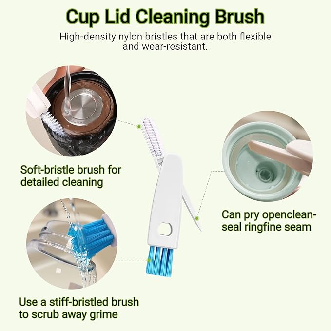 3-in-1 Bottle Brush, 15 Inches Long Handle Kitchen Water Bottle Brush, Stainless Steel Bottle Cleaner Brush with Straw Brush & Lid Brushe for Cleaning Wine Glasses,Coffee Mugs,Tumblers,Wine Decanters