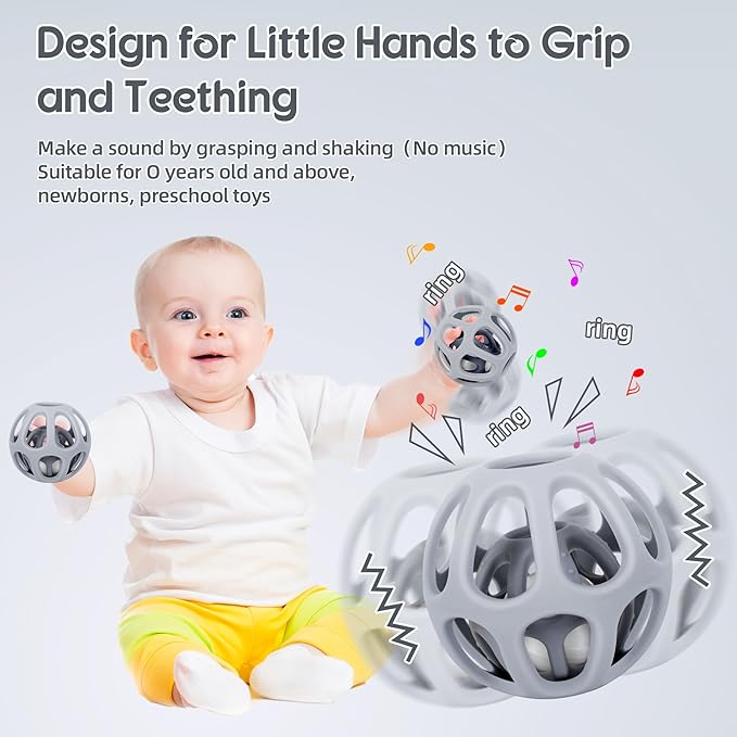 MCGMITT Baby Rattle Teething Toy, Easy Grasp Silicone Infant Ball, BPA Free Non-Toxic Soft Baby Sensory Ball Bath Toy, Motor Skills Toy, Montessori Early Educational Toy, Gift for Age Newborn and Up