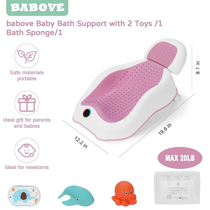 Baby Bath Support | Newborn Bathtub, With Thermometer, Collapsible, Ergonomically Designed, Baby Tubs for Newborn Essentials Must Haves (Pink)