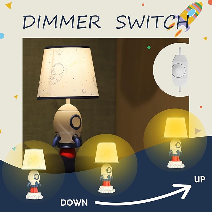 Rocket Lamp, Kids Space Decor with E26 Blub & Shade, White