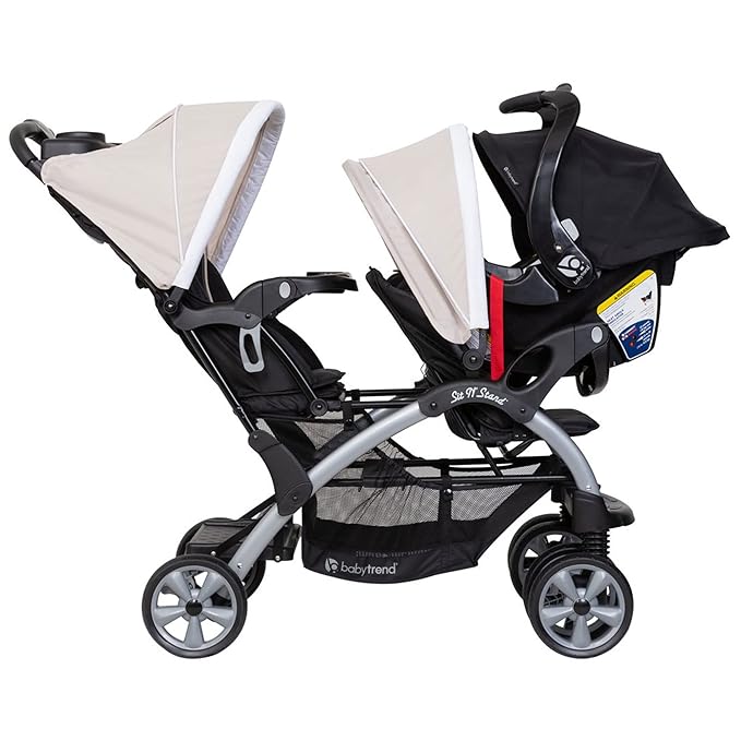 Baby Trend Infant and Toddler Double Stroller & Car Seat Combo, 2 Pc Set, Khaki - Portable and Lightweight Stroller Duo and Car Seat Travel System Tandem
