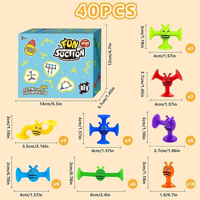 Suction Cup Toy for Baby Age 3, Suction Toys 40PCS Kids Bath Toys Ages 4-8, Toddler Window Shower Bathtub Building Toys, Montessori Sensory Stress Release Gifts for 6-8 Years Old Boys Girls