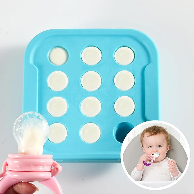 Silicone Milk Freezer Tray - Perfect Storage Container Silicone Baby Food Freezer Tray Mold With Lid for Bone Broth, Purees Baby Food and Purees Color Aqua Blue