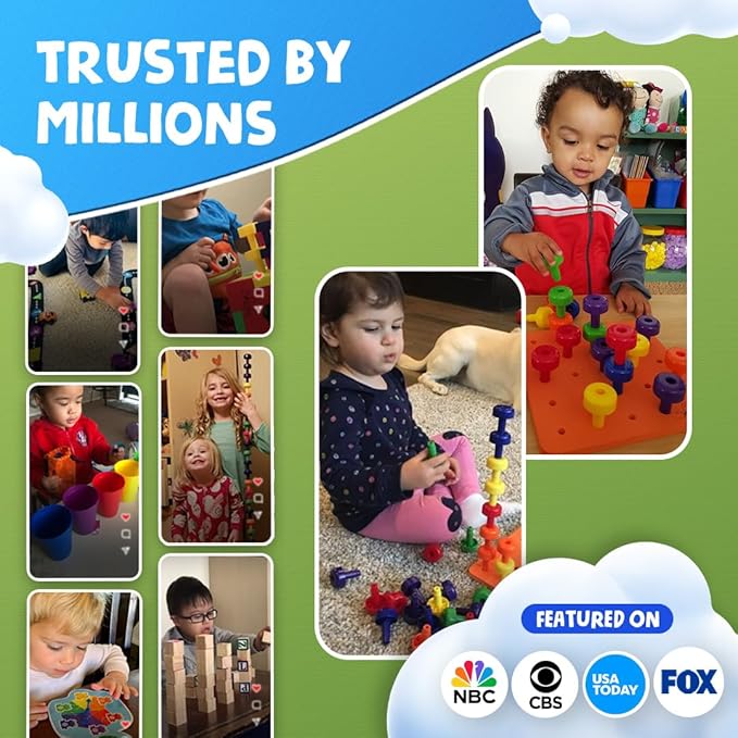 Skoolzy Montessori Sensory Pegboard 33 Piece Set - Develop Sensory Play Occupational Therapy STEM Learning Educational Toys for Kids 2+ - Includes Foam Board, Lacing String, Dice, Storage Bag, eBook