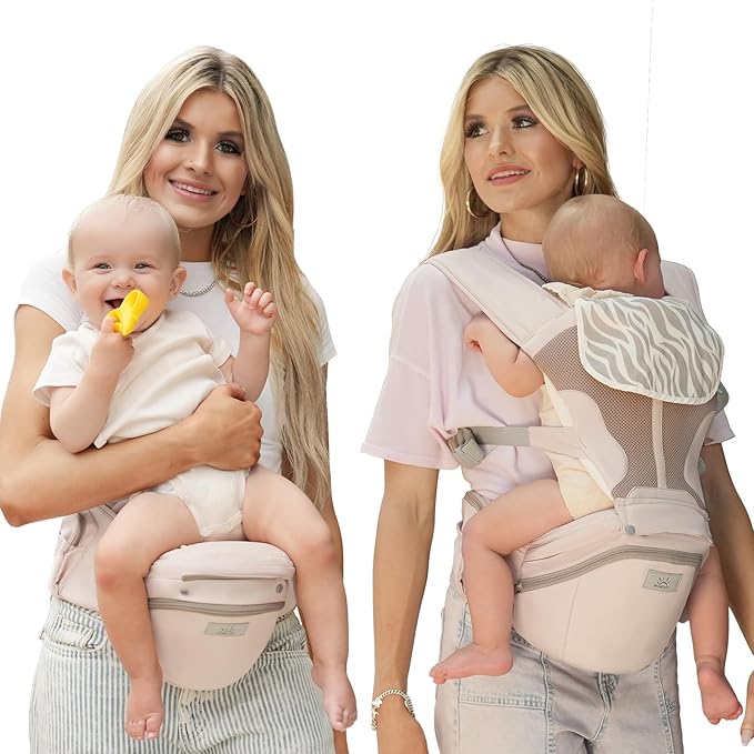 MOMTORY StowNGO Pro Baby Carrier, Safety-Certified 6-in-1 Ultra Storage Baby Carrier Newborn to Toddler, Front & Back Baby Holder Carrier with Hip Seat, Soft Pink