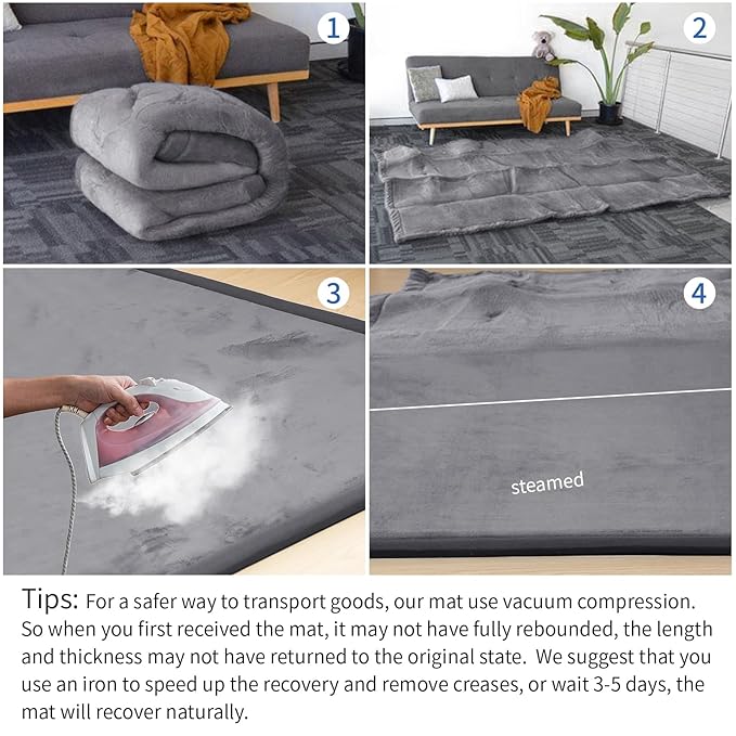 Baby Play Mat for Floor,1.3" Thick Elasti Foam Tummy Time Mats,79"×118" Extra Large Non Slip Crawling Mat for Toddlers,Infants,Kids,Yoga Mat,Tatami Style for Living Room,Classroom,Playroom(Dark Gray)