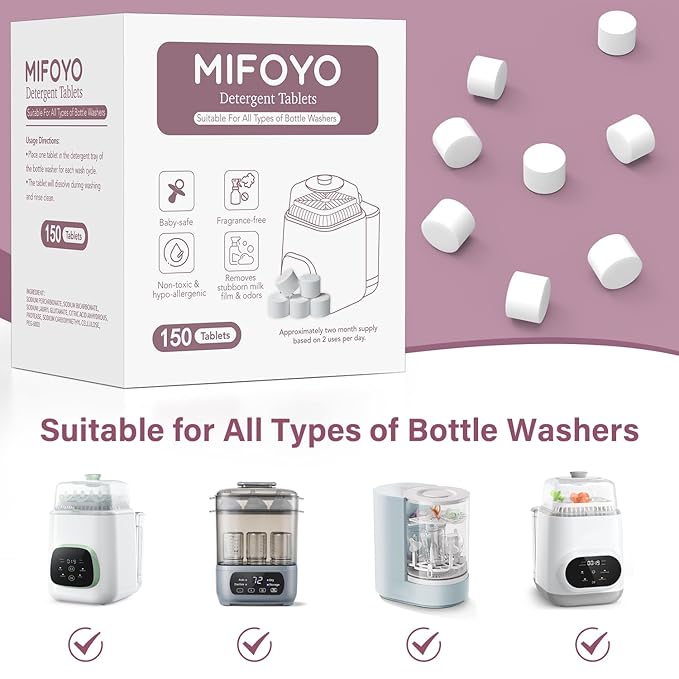 150PCS Baby Bottle Washer Detergent Tablets, Detergent Soap Tablets Compatible with All Types of Bottle Washers, Bottle Cleaning Tablets, Baby Bottle Washer Tablets, 30 Count per Bag