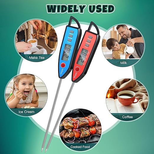 10 Set Waterproof Food Thermometer for Water, Liquid, Candle and Cooking Digital Meat Thermometer with Long Probe Instant Read for Kitchen BBQ Grill Candy (Black)