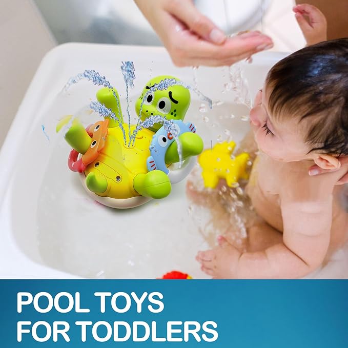 Swimming Turtles Bath Toy, Cute Baby Bath Toys with One-Touch Water Spray Button, Rechargeable Pool Bath Toys for Kids Ages 1-3, Toddler Bathtub Toys with 5 Rings, Water Toys for Toddlers 1-3 Gift
