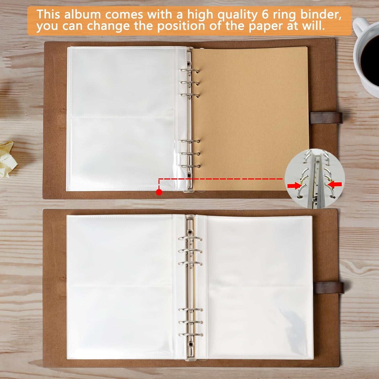 Photo Album 4x6 200 Photos, Genuine Leather Photo Albums with Writing Space with 30 Writing Paper, Travel Family Wedding Kids Graduation Ultrasound Baby Picture Album Scrapbook Photo Album(LOVE)