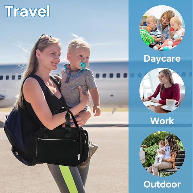 Breast Milk Cooler Bag with Ice Pack,Fits 6 Baby Bottles Up to 9 Ounce Breast Milk Cooler Travel Bag Compatible with Wearable Breast Pumps & Accessories for Nursing Mom Daycare Black