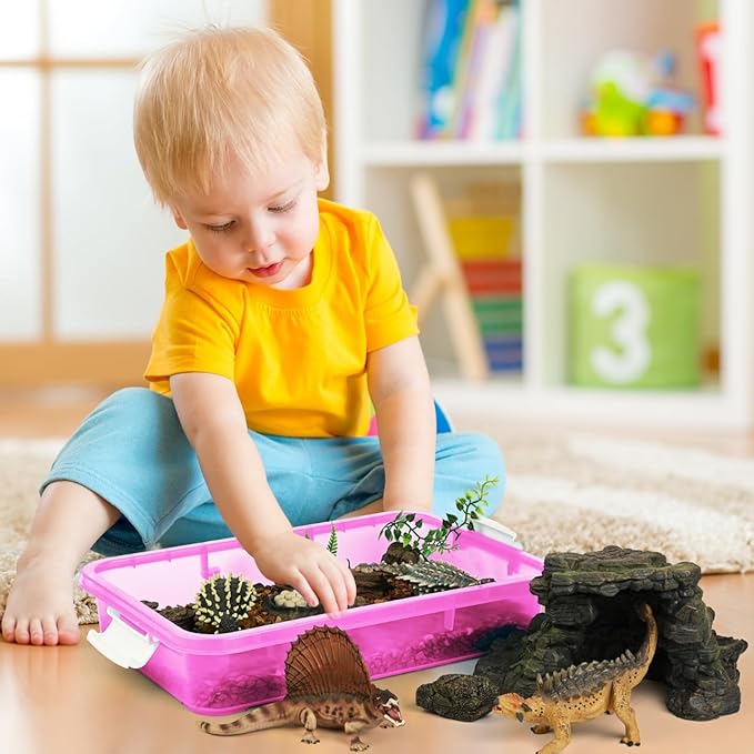 15 Inch Portable Sensory Bin Play Tray with Lid, Fill with Water, Sand, Beads and More (Pink)