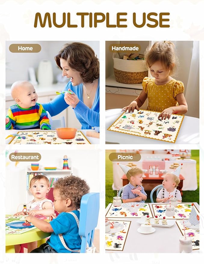45 Pack Sticky Disposable Placemats for Baby & Toddlers,Toddler Placemat 12"x18" Kids Table Mat for Party, Picnic Table, Restaurants Dining Table Travel Essentials for Toddlers with 3 Designs