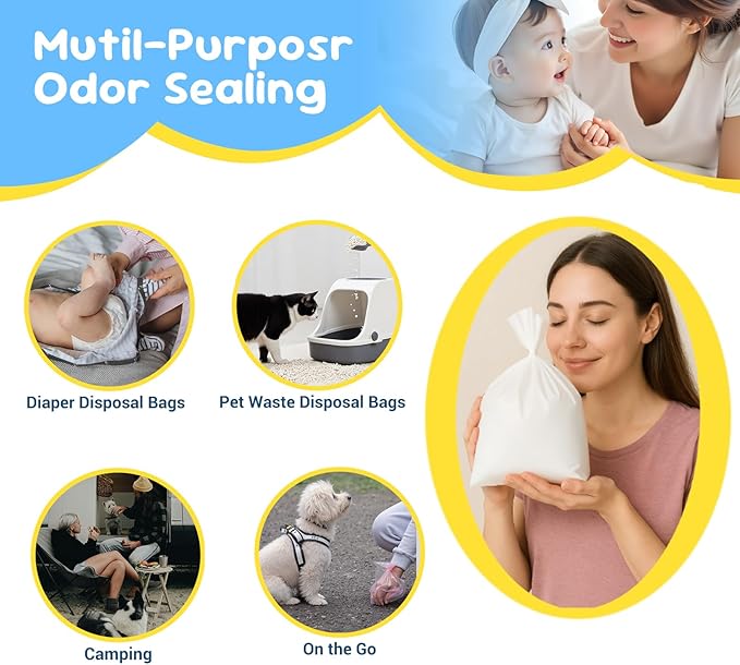 Odor Sealing Baby Diaper Disposable Bags - S/220 Counts Unscented, Durable Diaper Sacks for Home, Travel & On-the-Go Use (Color:White)