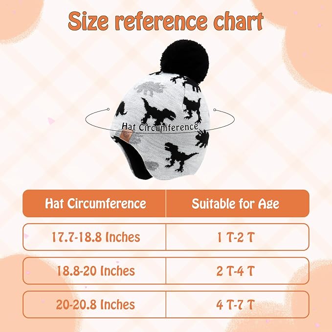 Duoyeree Kids Beanie Hat for Boys Girls Pom-pom Kint Hats Cozy Lining Winter Skull Cap
