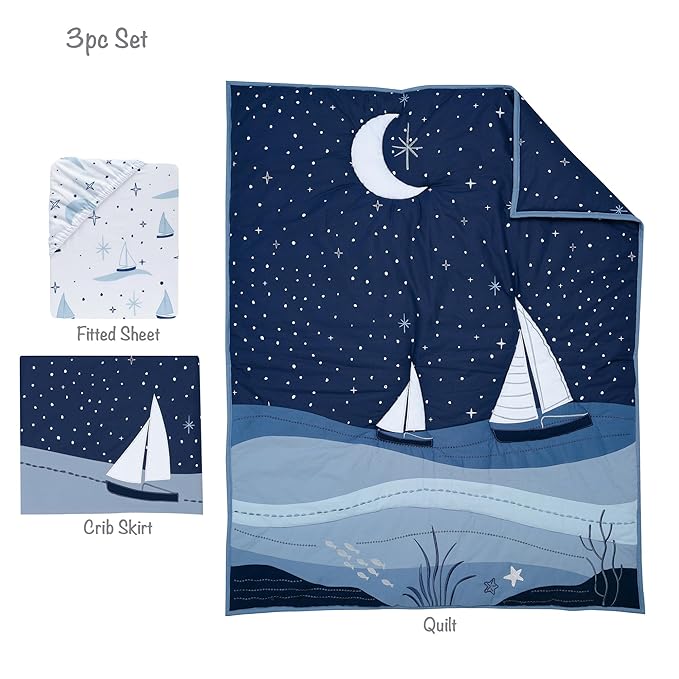 Lambs & Ivy Little Skipper 3-Piece Sailboat Nautical Nursery Crib Bedding Set