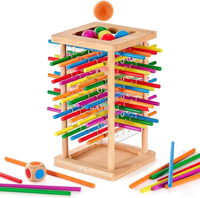 Montessori Game Wooden Board Game, 48 Colorful Sticks Dice Game for 3 4 5 6 Year Old, Montessori Toys for Kids Math Educational Toys for 3 Years Old, Fine Motor Skills Toy Family Travel Game Gifts