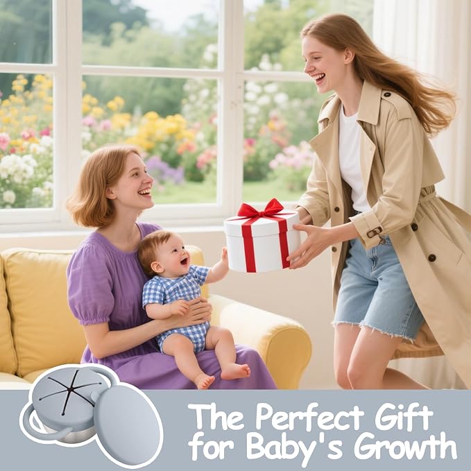 2-Pack Stainless Steel Snack Containers for Kids with Spill-Proof Silicone Lids & Handles - 3-in-1 Baby Snack Cups, No-Spill Toddler Snack Box, Perfect for On-the-Go Healthy Eating(Grey+Grey Purple)