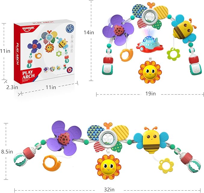 Musical Baby Stroller Arch, Travel Car Seat Toys, Baby Play Arch Crib Accessory, Mobile for Bassinet, Pram Activity Arch Bar for Babies Infants