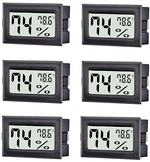 6 Pack Mini Digital Thermometer Hygrometer,Indoor Temperature and Humidity Gauge Meter Monitor Fahrenheit (℉) for Home,Greenhouse,Jars