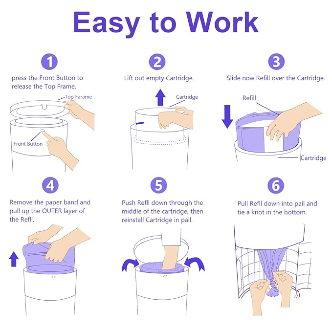 Refills Compatible with Dekor Classic Diaper Pail Refills | 8 Count for 4752 Diapers(Extra 20% Lengths) Diaper Pail Bags with Extra 30% Thickness Powerful Odor Eliminate Lavender Scent for Baby/Adult