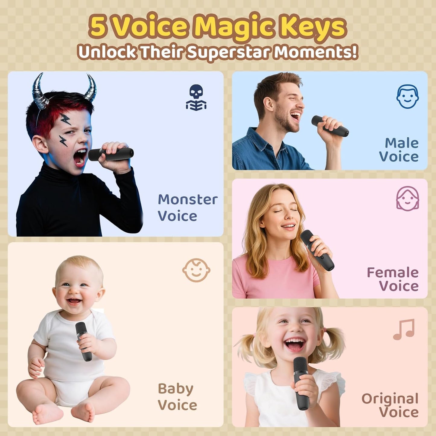 Mini Karaoke Machine, Portable Bluetooth Karaoke Speaker with 2 Wireless Microphones, Singing Machine with Party Lights for Kids and Adults, Birthday Gifts for Girls Boys Family Home Party