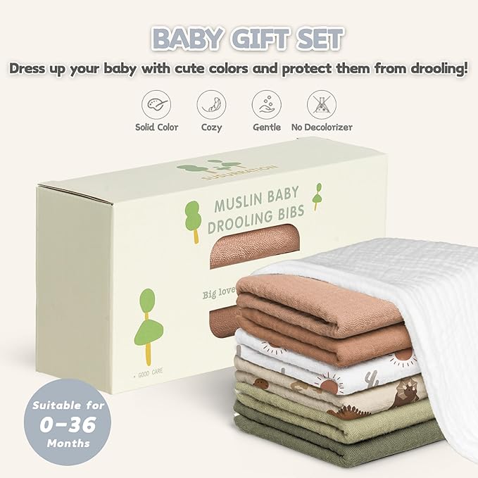 Susurration Muslin Baby Drool Bibs 6Pack Soft Triangular Adjustable Baby Bandana Bibs for Unisex Baby Girls & Boys