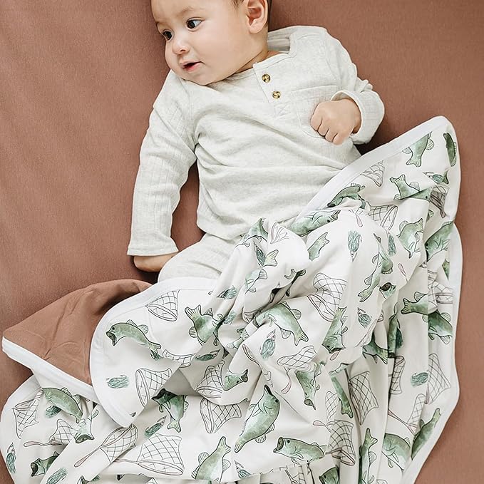 Pobibaby Premium Baby Blanket, Soft Stretchy Quilt for Babies, Toddlers, Kids (Gone Fishing)
