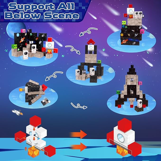 Magnetic Blocks-100PCS Magnetic Building Blocks,Space Rocket Magnetic Tiles Cubes 2025 Upgraded STEM Game, Christmas Birthday Gifts for Adult