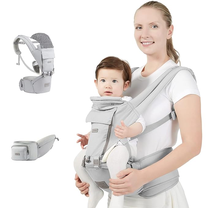 Baby Carrier Newborn to Toddler Baby Carriers with Seat Infant Baby Holder Backpack Baby Carriers Front and Back for Carrying and Hiking (Light Grey)