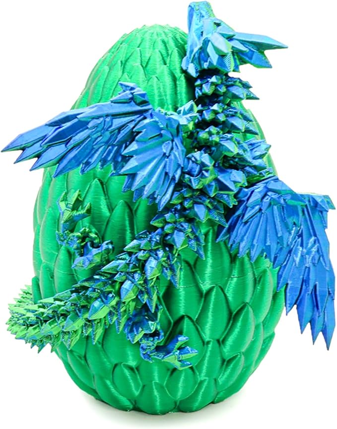 3D Printed Dragon Eggs with Articulated Fly Dragon Inside, Collectible Figurines Fidget Toy for Adults Kids Birthday Easter Christmas White Elephant Gifts for Friends Colleagues(Silk Green, L size)