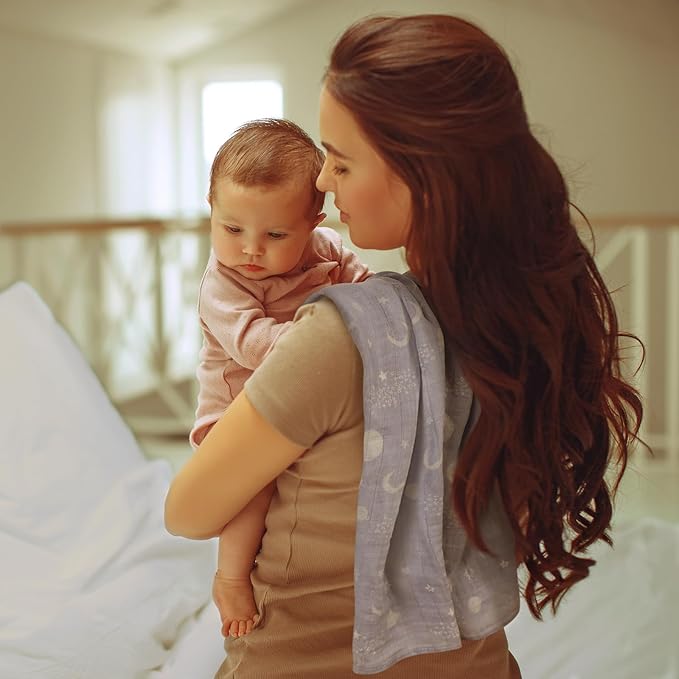 GLLQUEN BABY Receiving Blanket Boy Cotton Muslin Swaddle Blankets Girl Newborn Squares Breathable & Soft Thin Baby Blankets Cloths Double Absorbent Infant Swaddling Wrap - 3 Pack (Blue Astronaut)